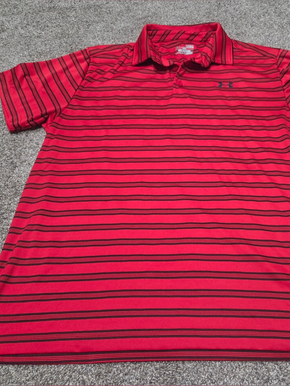 Under Armour Red Polo with Black Stripes - Men's Performance Golf Shirt Size XL